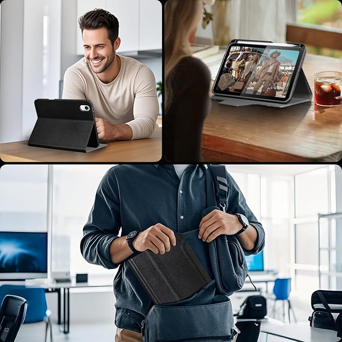 Gexmil Premium Leather Case for iPad mini 7 (A17 Pro) 2024 / iPad mini 6 Generation 2021 8.3 InchPencil Holder Magnetic ClosureShockproof Cowhide CoverAdjustable StandPalm-Print Black
