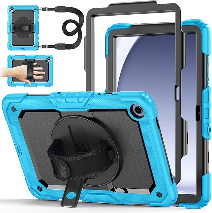 Case for Samsung Galaxy Tab A9+/A9 Plus 11 Inch 2023(SM-X210/X216/X218) Ubearkk Full-Body Drop Protection Case with Screen Protector 360° Rotating Stand and Hand/Shoulder Strap Brightblue