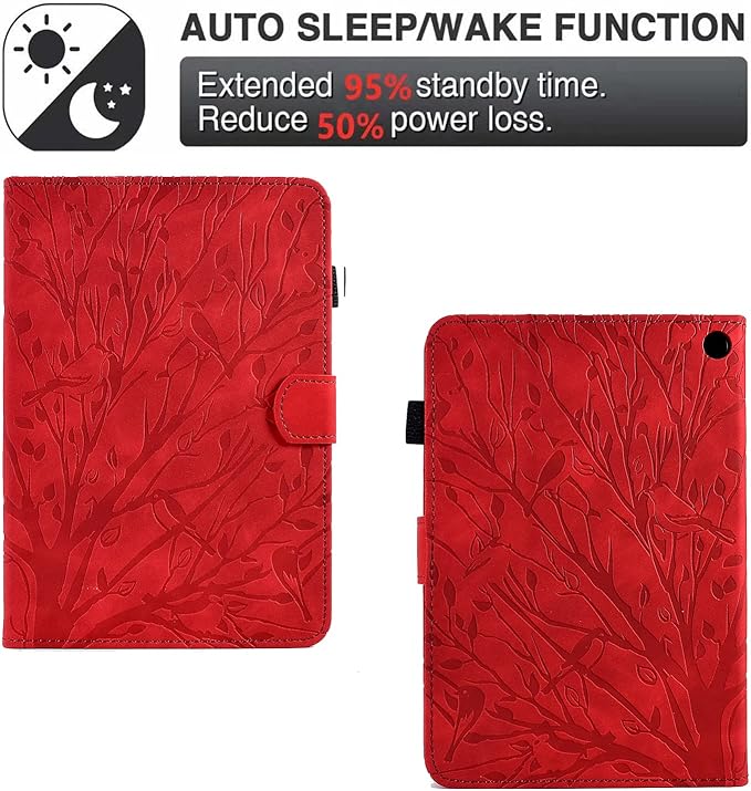 for Amazon Kindle Fire HD 8 &amp Fire HD 8 Plus Case (12th/10th Generation 2024/2022/2020) 8 UUcovers Embossed Magneic Smart Cover with Stand/Pencil Holder [Auto Sleep/Wake] Red Lucky Tree