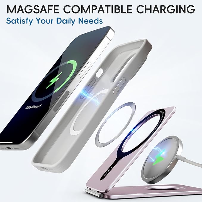 Cell Phone StandAdjustable Height and Angle Foldable Phone Holder for Desk Aluminum Cell Phone HolderStrong Magnetic Phone Stand Compatible with iPhone 16/15/14/13/12 Series (Pink)