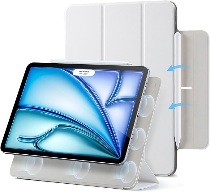 ESR for iPad Air 11 Inch Case M4/M3/M2 (2026/2025/2024) iPad Air 5th/4th Gen (2022/2020) Powerful Magnetic Attachment Slim Trifold Stand Case Auto Wake/Sleep Durable Protection White
