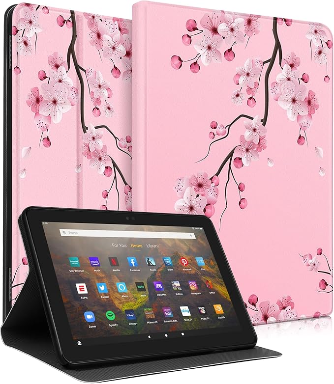 for Amazon Kindle Fire HD 8/8 Plus Tablet Case 10th/12th Generation for Women Girls Folio Cover Cute Fashion Design Girly Floral Flower Kawaii Pretty Unique Cases for Kindle Fire Case 8 Inch