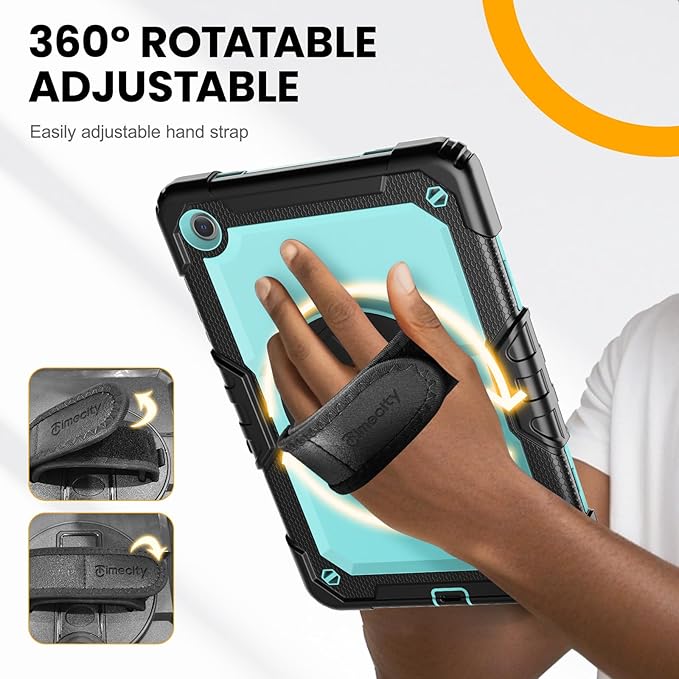 Timecity for Samsung Galaxy Tab A9 Plus Case 11 inch 2024 (SM-X210/X216/X218) Shockproof Sturdy Protection Case with Screen Protector 360° Rotating Stand Handle/Shoulder Strap- Light Blue