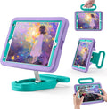 Kids Case for iPad 9th Gen 2021/ iPad 8th Gen 2020/ iPad 7th Gen 2019 Adjustable Portrait/Landscape Stand Drop Proof with HandleChild Friendly Cover for iPad 10.2 Inch (PurpleGreen)