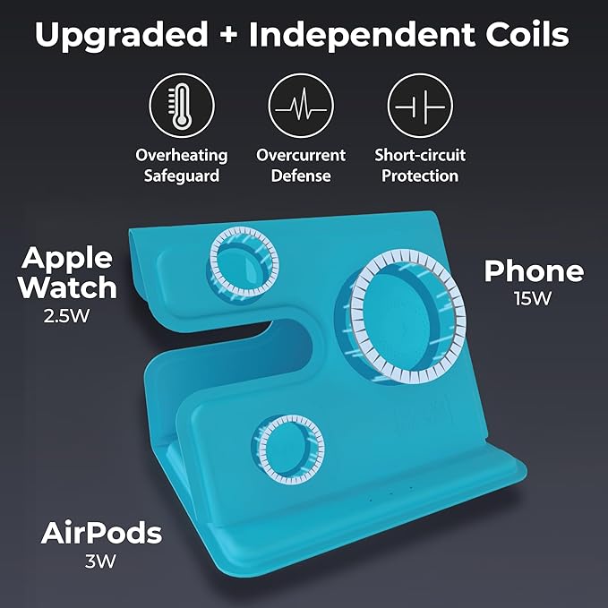 BLACK+DECKER 3 in 1 Charging Station for Apple Multiple Devices Wireless Foldable Travel Charger for Multiple Devices iPhone 17 16 15 14 13 Pro Max Plus Apple Watch Series/AirPods (Loch Ness)