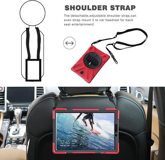 BRAECN for Samsung Galaxy Tab S4 10.5 Case [Shoulder Strap][Adjustable Handle Grip][Rototating Kickstand] Heavy Duty Shockproof Rugged Case for Galaxy Tab S4 10.5 Tablet SM-T830/T835/T837 (RED)