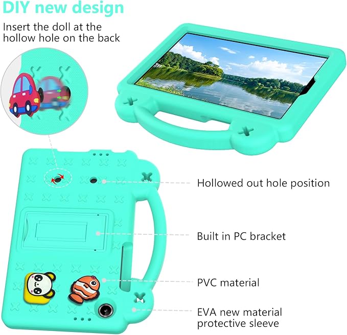 Compatible with Lenovo Tab One 2025 8.7 inch Tablet Case Kids Friendly Universal Lightweight Shockproof Protective Case with Shoulder Strap &amp Stand Handle Mint Green