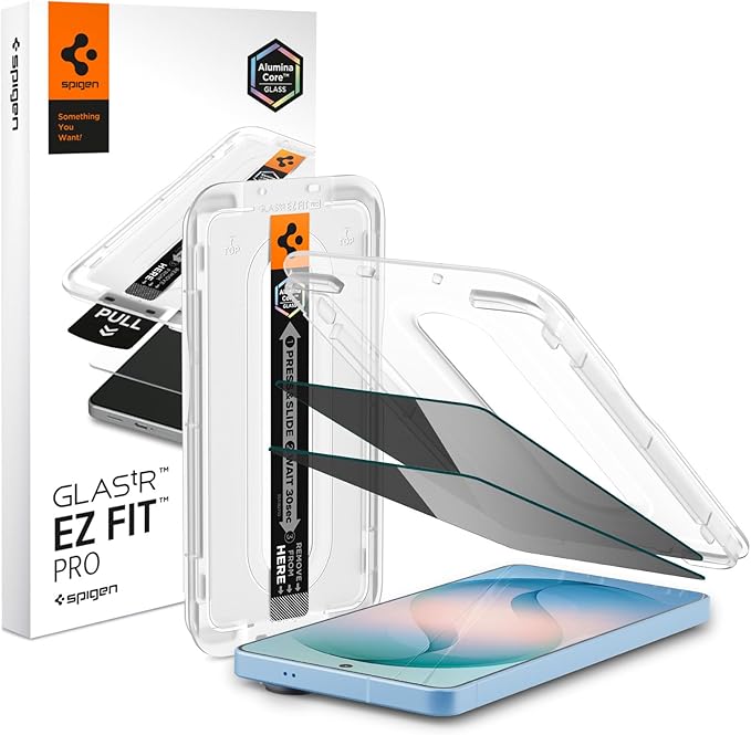 Spigen AluminaCore Tempered Glass Screen Protector [Glas.tR EZ Fit - Privacy] designed for Galaxy S26 Plus [2 Pack] 10H+ Hardness Aluminum-Enhanced Durability