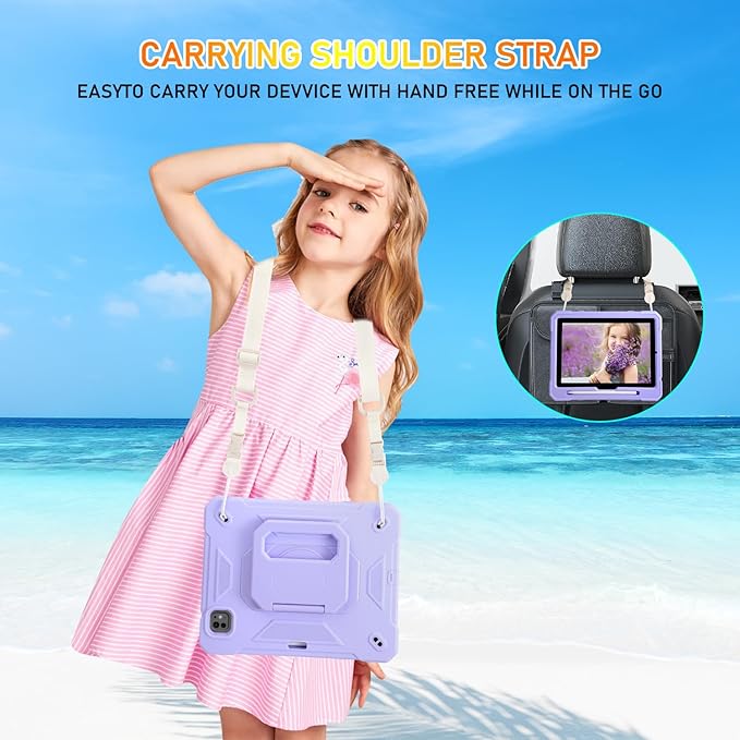 KCJ for iPad Pro 11 Case (M4) 2024with Tempered Glass Screen ProtectorCute Protective Case with Folding Stand/Pencil Holder/Shoulder Strap for iPad Pro 11 2024 (5th Generation) (Light Purple)