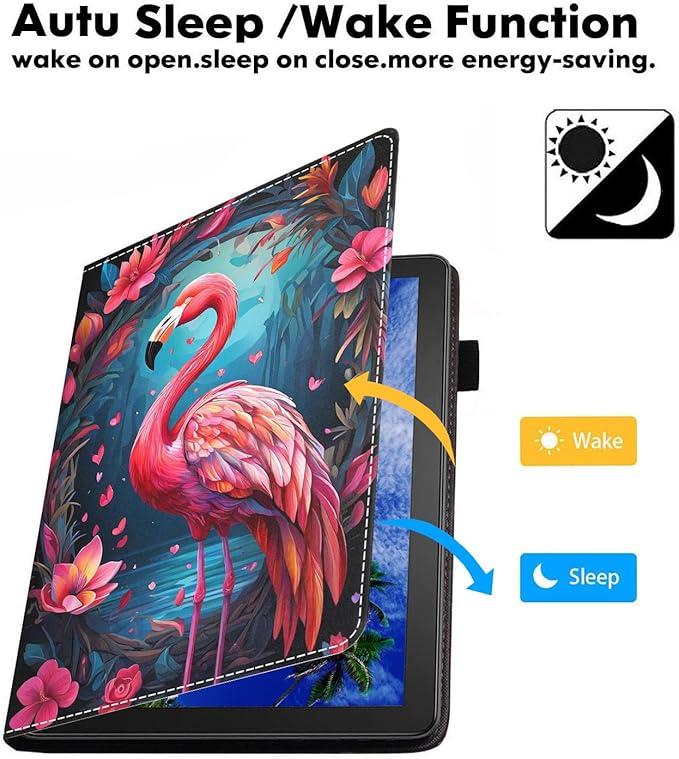 Case for Amazon Fire HD 10/HD 10 Plus Tablet 10.1 (13th/11th Generation 2023/2021 Release) Slim PU Leather Cover with Card Slot &amp Auto Wake/Sleep - Flamingo