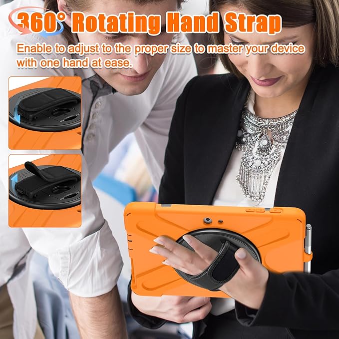 ZenRich Rugged Case for Surface Go with Pen Holder Heavy Duty Shockproof Case with Stand Hand Strap and Shoulder Belt - Orange