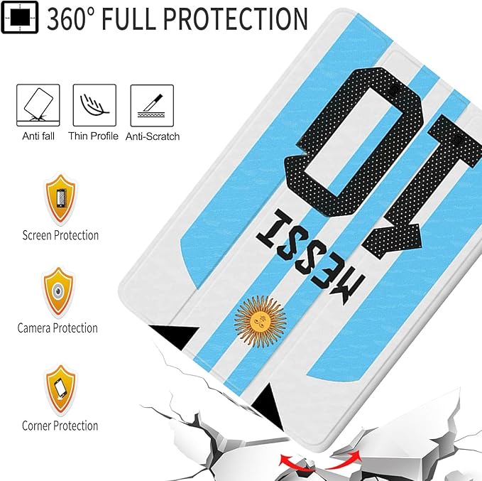 ZERMU Case for iPad (A16) 11th/10th Generation 11''/10.9''(2025/2022) Mess%i #10 Argentina Soccer Shockproof Magnetic Cover [Auto Sleep/Wake] with Pencil Holder Multi-Angle Stand Touch ID Support