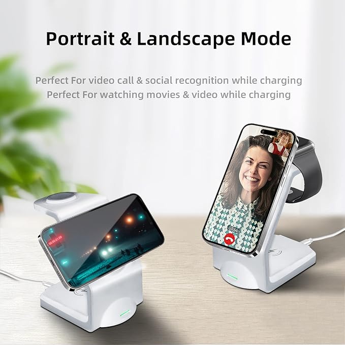 Wireless Charger Charging Station Magnetic 3 in 1 Charging Station for Apple Multiple Devices for Apple -15/14 Pro Max iWatch Ultra/8/se/7/6/5/4/3/2 AirPods2/Pro Phone ChargerWhite