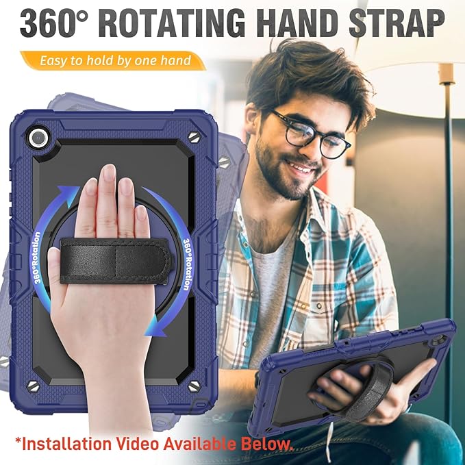 HXCASEAC Case for Samsung Galaxy Tab A9+ Plus 11 Inch Kids Protective with Screen Protector/Hand Strap/Pen Holder Sturdy Shockproof for Samsung A9 Plus Tablet Case SM-X210 SM-X216 SM-X218 - Navy