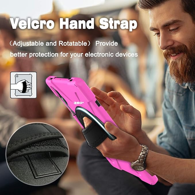 BRAECN for Samsung Galaxy Tab S10 Plus Case 2024/S9 Plus/S9 FE+/S8 Plus/S7 Plus /S7 FE 12.4 InchHeavy Duty Shockproof Case with S Pen Holder&amp360 Rotating Hand Strap/Kickstand Shoulder StrapPink