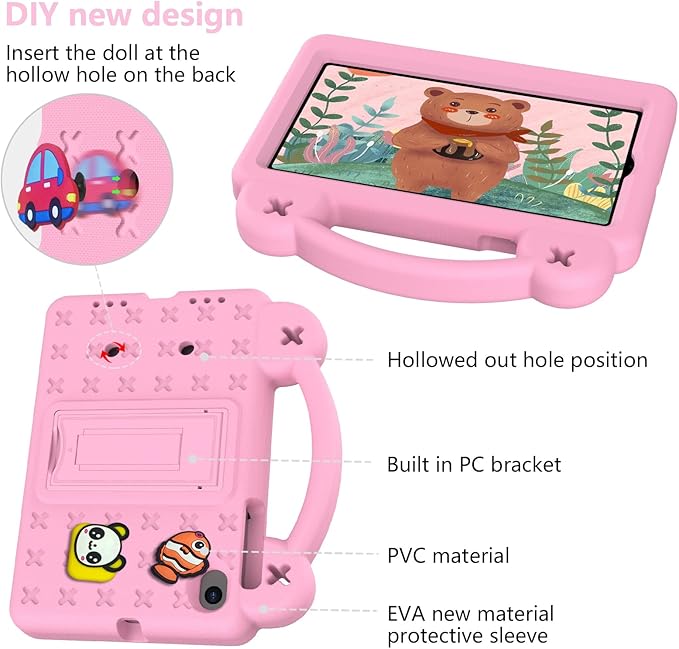 Compatible with ONN 10.1(4th Gen 2024)/Teclast M50 HD 10.1/Teclast M50 Pro 10.1(2023)/Blackview Tab 80 10.1(2023) Tablet Case Case with Shoulder Strap Handle &amp Pen Tray Pink