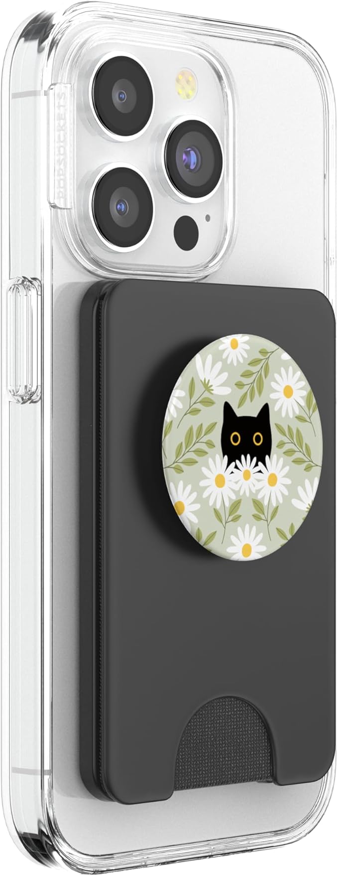 Cute Daisy Flower Floral Black Cat Sage Green Women Girls PopSockets PopWallet for MagSafe