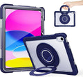 Case for iPad (A16) 11th /10th Generation 11 Inch 2025/10.9 inch 2022with Screen Protector360 Rotating Metal StandClear BackHeavy Duty Shockproof for Kids Case Navy Blue