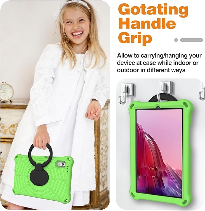 Compatible with Lenovo Tab M9 9.0 inch (TB-310FU) 2023 Case Tablet for Kids Light Weight EVA Rugged Shockproof Full Cover 360 Rotating Handle Stand Case (Green)