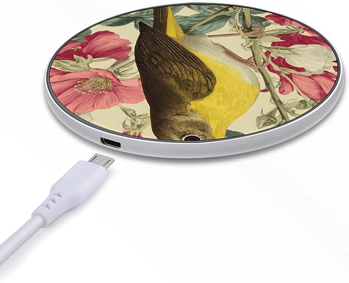 Bird Yellow-Bellied Warbler Vintage Flowers Phone Charger Magnetic Charging Pad Anti-Slip with USB Cable
