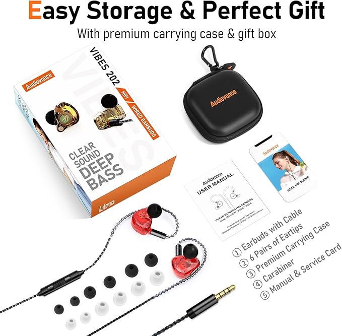 Vibes 202M Wired Earbuds - HiFi in Ear Monitor Headphones - Noise Isolating Ear Buds w/ Mic - Clear Sound Deep Bass &amp Comfort-Fit Gaming Earphones - MMCX to 3.5mm &amp Silver Plated Cord Carryi