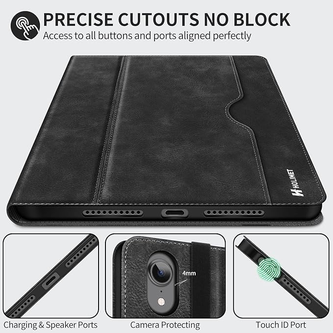 H HOLIMET Case for iPad mini 7 A17 Pro iPad mini 7th/6th (2024/2021) with Pencil Holder Pocket with Soft TPU Back Cover Sleep/Wake Vegan Leather