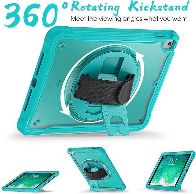 BRAECNstock Case for iPad 6th/5th Generation 9.7 inch 2018/2017ipad Air 2nd Generation &amp Pro 9.7 inch Cover for Kids with Pencil HolderScreen Protector360°Rotating Hand Strap&ampKickstand-Ligh
