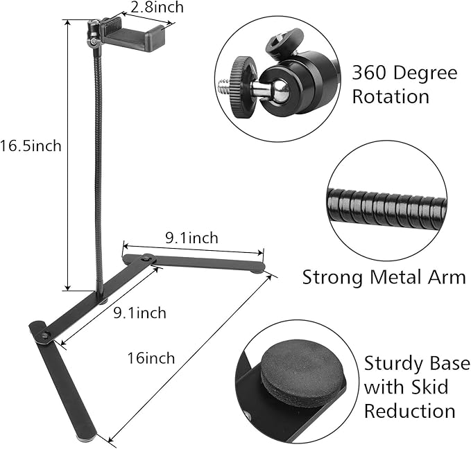 Photo Copy Pico Projector StandChromlives Overhead Tripod Video Stand for PhoneAdjustable Tabletop Overhead Phone MountGooseneck Mini Tripod Stand for Teaching Streaming Baking Crafting