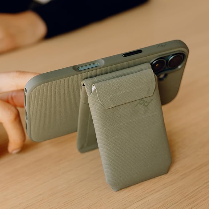Peak Design Mobile Stand Wallet Sage Slim Profile On-Demand Stand Weatherproof Nylon Fabric Connects to Mobile Cases MagSafe Compatible for iPhone Samsung and Google Phones