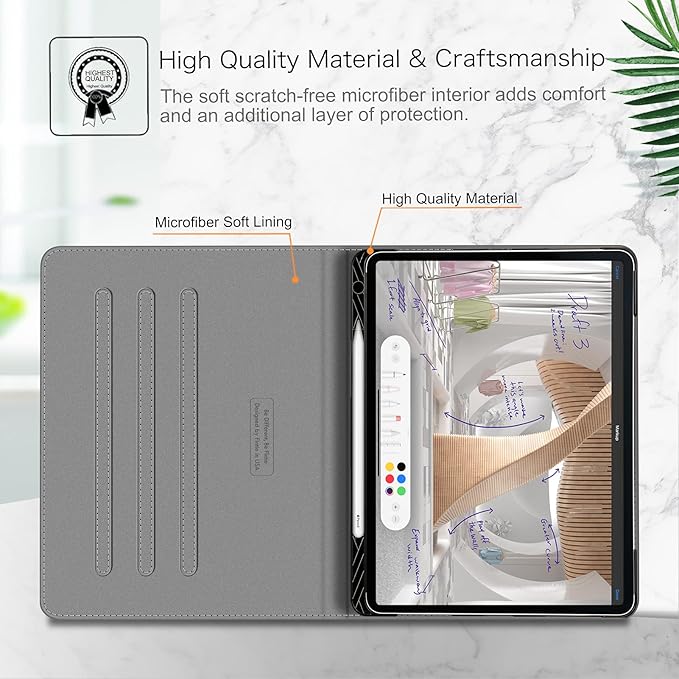Fintie Folio Case for iPad Pro 12.9 6th Generation 2022 Multi-Angle Smart Stand Cover w/Pencil Holder &amp Pocket Also Fit iPad Pro 12.9 2021 5th &amp 2020 4th &amp 2018 3rd Gen Cloudy Marble