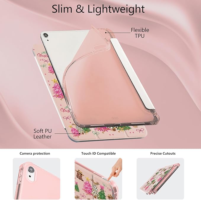 MAYCARI Cute Bow Christmas Tree Case for Ipad 7Th/8Th/9Th Generation Fashion Aesthetic Boot Leather Cover Auto Sleep/Wake TPU Back Case with Pencil Holder 10.2 '' 2019/2020/2021(Girl Women)