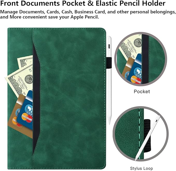 for Amazon Kindle Fire HD 10 &amp Fire HD 10 Plus Tablet Case 13th/11th Generation 10.1 (2023/2021) Folio Stand Embossed PU Leather Wallet Cover with Pencil Holder/Document Card Pockets Green