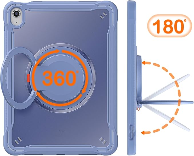 Batianda Ultimate Protective Case for New iPad 11th Generation 11 inch 2025 A16 Chip Sturdy Rugged Shockproof Silicone Tablet Cover with 360° Rotatable Ring Kickstand &amp Pencil Holder Lavender Gre