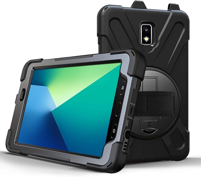 Case for Samsung Galaxy Tab Active 2 8.0 T390 T395 T397 Military Grade [15 ft Drop Tested] Full-Body Shockproof Protective Cover with 360° Rotation Stand Hand Strap &amp Pencil Holder