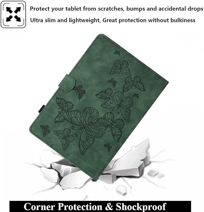 Case for Amazon Kindle Fire HD 8 &amp Fire HD 8 Plus (12th/10th Gen 2024/2022/2020) 8 with Stand/Pencil Holder [Auto Sleep/Wake] UUcovers Embossed Magneic Smart Folio Cover Green Butterfly