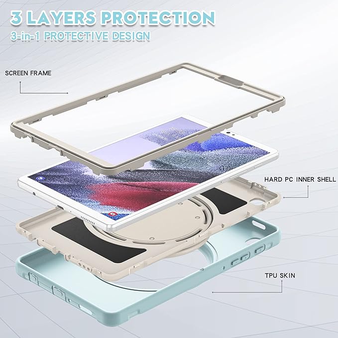 Shockproof Case for Samsung Galaxy Tab A7 Lite 8.7 Tablet Techcircle Rotating Stand Handle Heavy Duty Bumper Hybrid Cover Protective Case for Galaxy Tab A7 Lite (2021) SM-T220/T225 Baby Blue