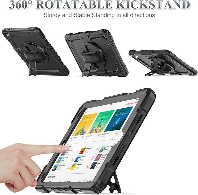SEYMAC stock Case for iPad Air 3 2019 / Pro 10.5'' with Screen Protector Pen Holder [360° Rotate Hand Strap/Stand] Drop-Proof Case (Black)
