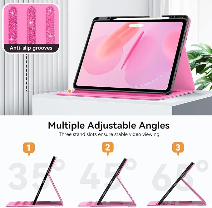 Case for New iPad Pro 12.9 inch 6th/5th/4th/3rd Generation 2022/2021/2020/2018 12.9'' ipad Pro Leather Protective Cover 6/5/4/3 Gen with Pencil Holder Auto Wake/Sleep Glitter Pink