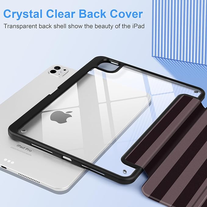 DONGKE for iPad Pro 11-Inch Case (M5 2025 / M4 2024) 6th/5th Generation [Auto Sleep/Wake &amp Pencil Pro Holder] Clear Acrylic Back Smart Trifold Stand Cover Brown Stripes