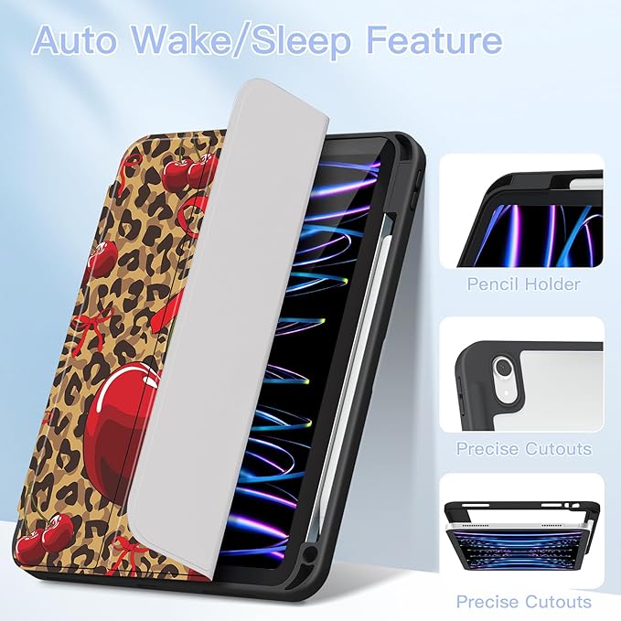 Teryeefi for iPad (A16) 11th Generation Case 11 Inch 2025 Release for iPad 10th Generation 10.9 Inch 2022 Protective Shell with Pencil Holder Soft TPU+Crystal Hard Back Cover (Leopard Print Cherry)