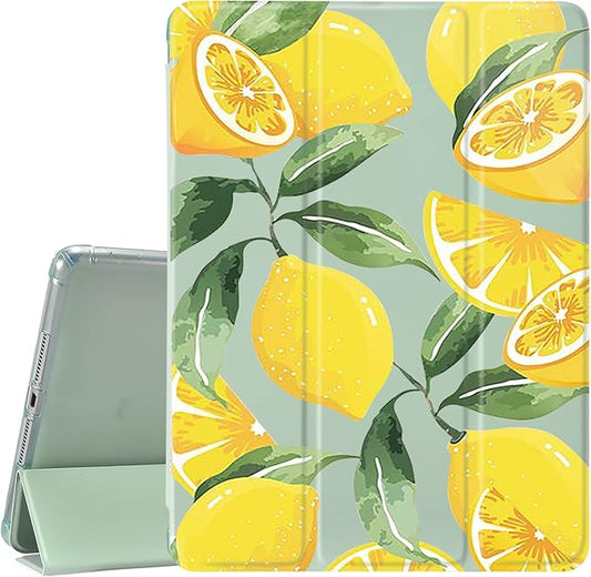 JOYLAND Lemon Pad Case for iPad 5th/6th Generation Cute Fruit Anti-Scratch Lightweight with Pencil Holder Trifold Stand Case Soft TPU Cover(Model Number:A1822 A1823 A1893 A1954)