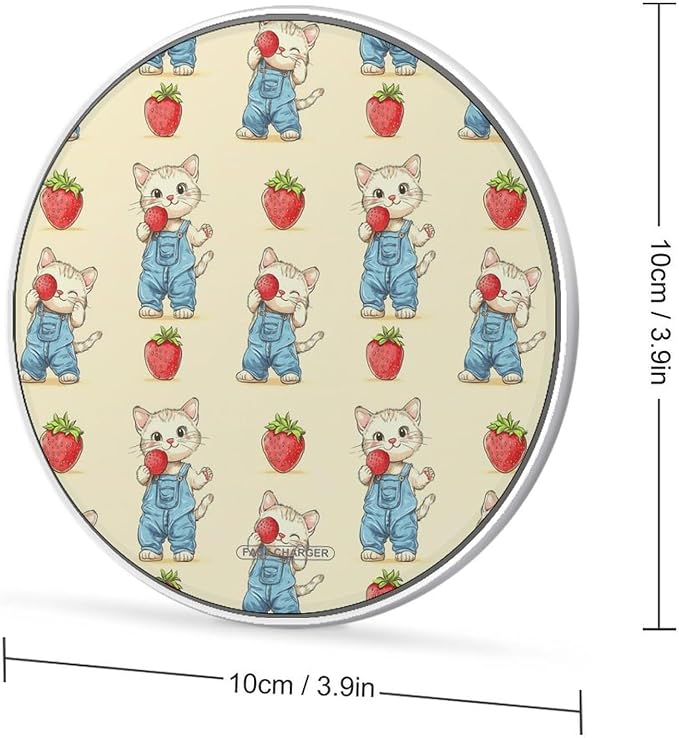 Cute Cat Strawberry Wireless Charger Anti-Slip Wireless Charging Pad Slim Charger Mat for Men Women