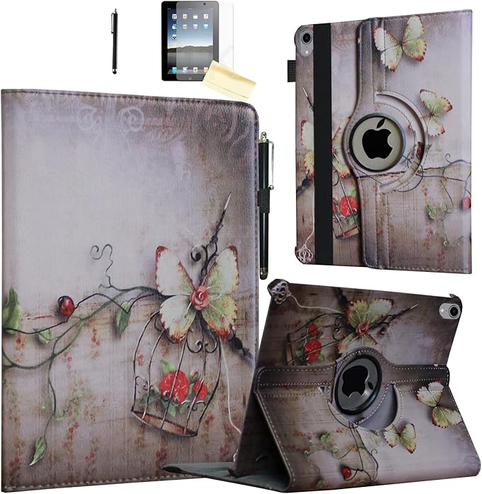 Case for iPad A16 11-inch (11th Gen 2025) for 2022 iPad 10th Generation 10.9 inch Rotating Stand Smart Magnetic Cover for Model A3354 A3355 A3356 A2696 A2757 A2777 (Butterfly Flower)