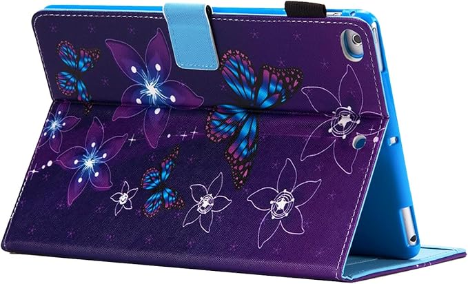for iPad Pro 11 inch M4 Case 2024 (Model: A2836/A2837/A3006)with Stand/Hand Strap/Pencil Holder/Pockets [Auto Wake/Sleep] Magnetic Smart Slim Wallet Shockproof Cover Purple Flower Butterfly