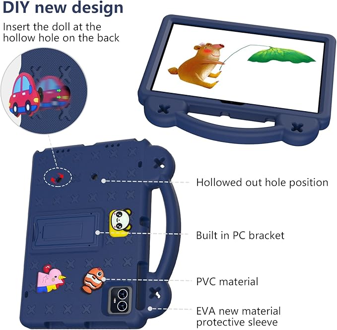 for Revvl Tab 2 Case (2025) EVA Shockproof Tablet Cover with Stand Handle Shoulder Strapfor Tmobile Revvl Tab 2 Tablet Case 10.1'' Navy