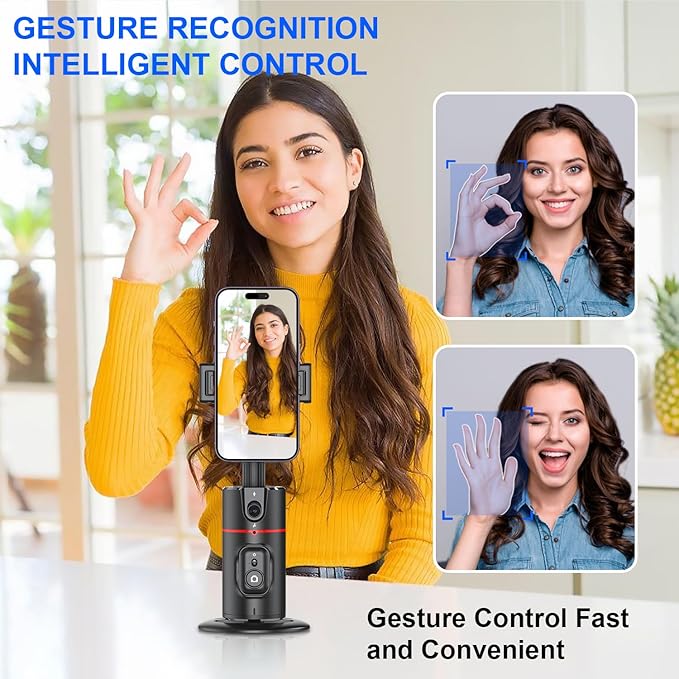 Auto Face Tracking Tripod No App Required Rechargeable Battery 360° Rotation Phone Tracking Holder Face Body Phone Camera Mount for Live Vlog Streaming Video Chat