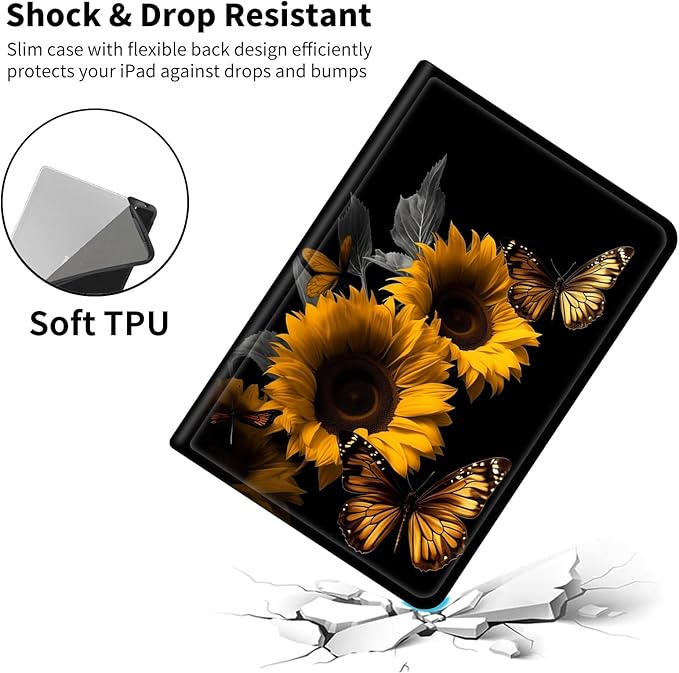 Case for All-New Amazon Fire HD 10 Tablet (13th Generation 2023 Release)Slim PU Leather Smart Cases Covers with Auto Wake/Sleep for Amazon Kindle Fire 10.1 inch TabletSunflowers and Butterflies