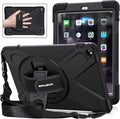 BRAECNstock for Apple iPad Air 2 (2nd Generation) Case 9.7 inch 2014 Shockproof Protective iPad Air 2 Covers and Cases with Pencil Holder Rotating Stand+Hand Strap Shoulder Strap Black