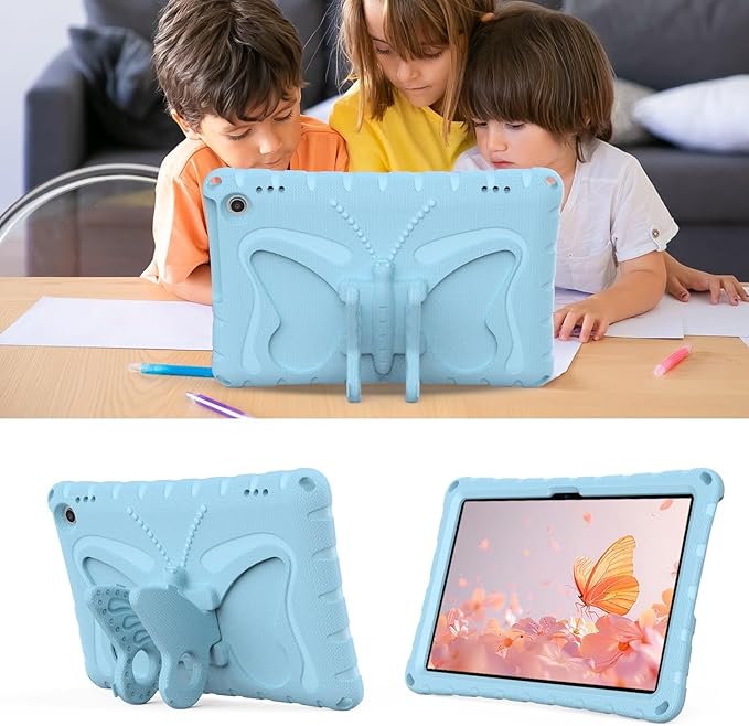 Kids Case Compatible with Kindle Fire HD 10 Tablet (13th/11th Generation 2023/2021 Release) Lightweight Shockproof Case EVA Foam Cover with Shoulder Strap &amp Stand Cover for Boys Girls(Light Blue)