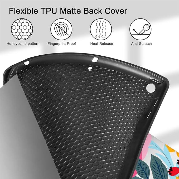 Tuiklol Case for iPad 10.2 Inch 2021 2020 2018 Release 9th / 8th / 7th Generation Built-in Pencil Holder TPU Protective Stand Back Cover Trifold Stand-Auto Wake/Sleep Vibrant Floral